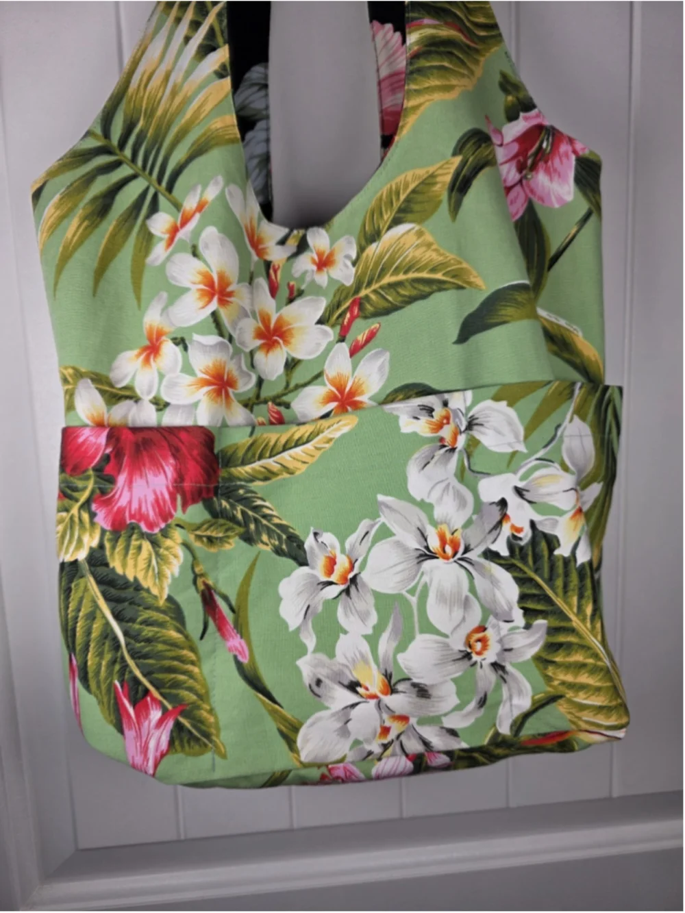 Pinkham Made In Hawaii Reversible Canvas Tote Bag Tropical Hibiscus Floral Black